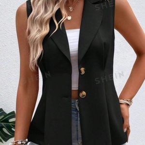 NWT  SHEIN LUNE Lapel Neck Single Breasted Vest Blazer